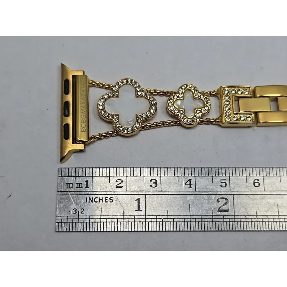 BCBGMAXAZRIA Gold Clover Rhinestone Apple Watch Band 42 44 45 49 Link Adjustable